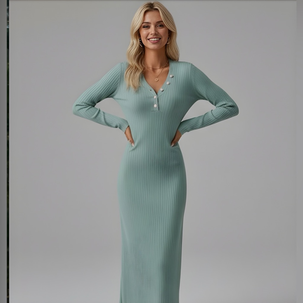 Ribbed Knit Midi Dress - Picture 1 of 6